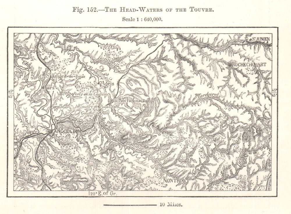The Head-waters of the Touvre. Angoulême. Charente. Sketch map 1885 old